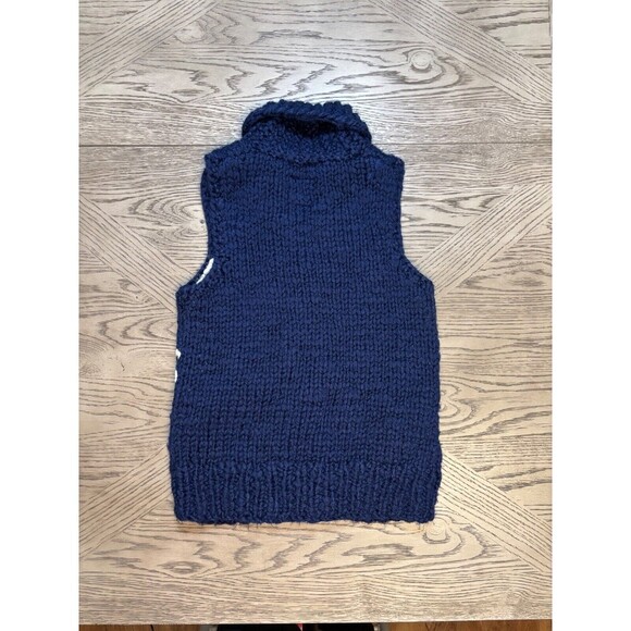 American Eagle Women’s M Navy Blue White Knit Zip Vest Wool Fair Isle Chunky Y2K - Picture 3 of 6